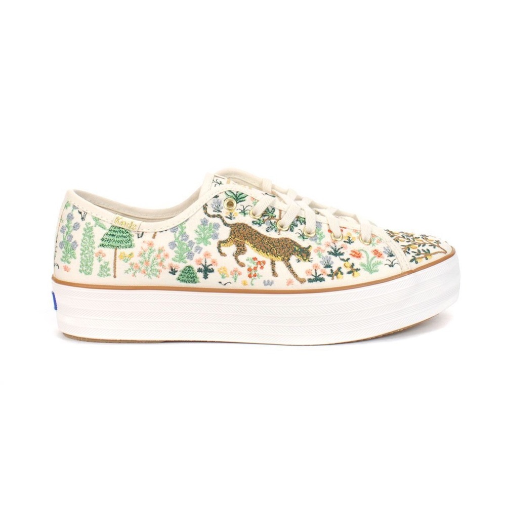 NWT- Keds x Rifle Paper Co. Triple Kick Menagerie Embroidered Cream Sneakers